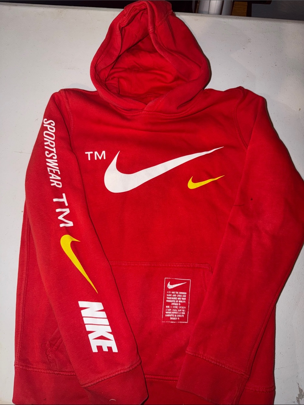 Nike Red Crewneck Sweatshirt with White and Yellow Swooshes